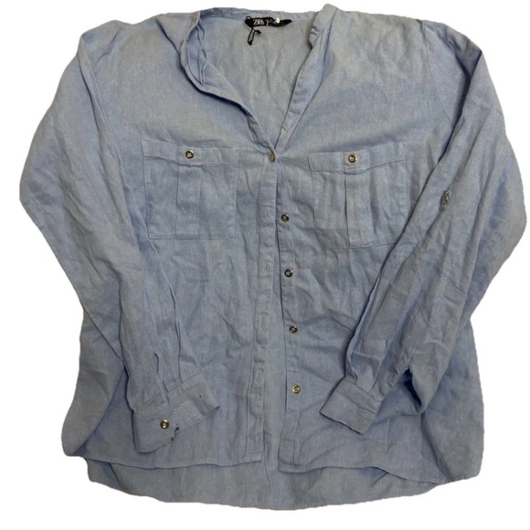 Zara Tops - Zara TRF Collection Linen Blend Cargo Safari Fitted Blouse Button Size L -3882